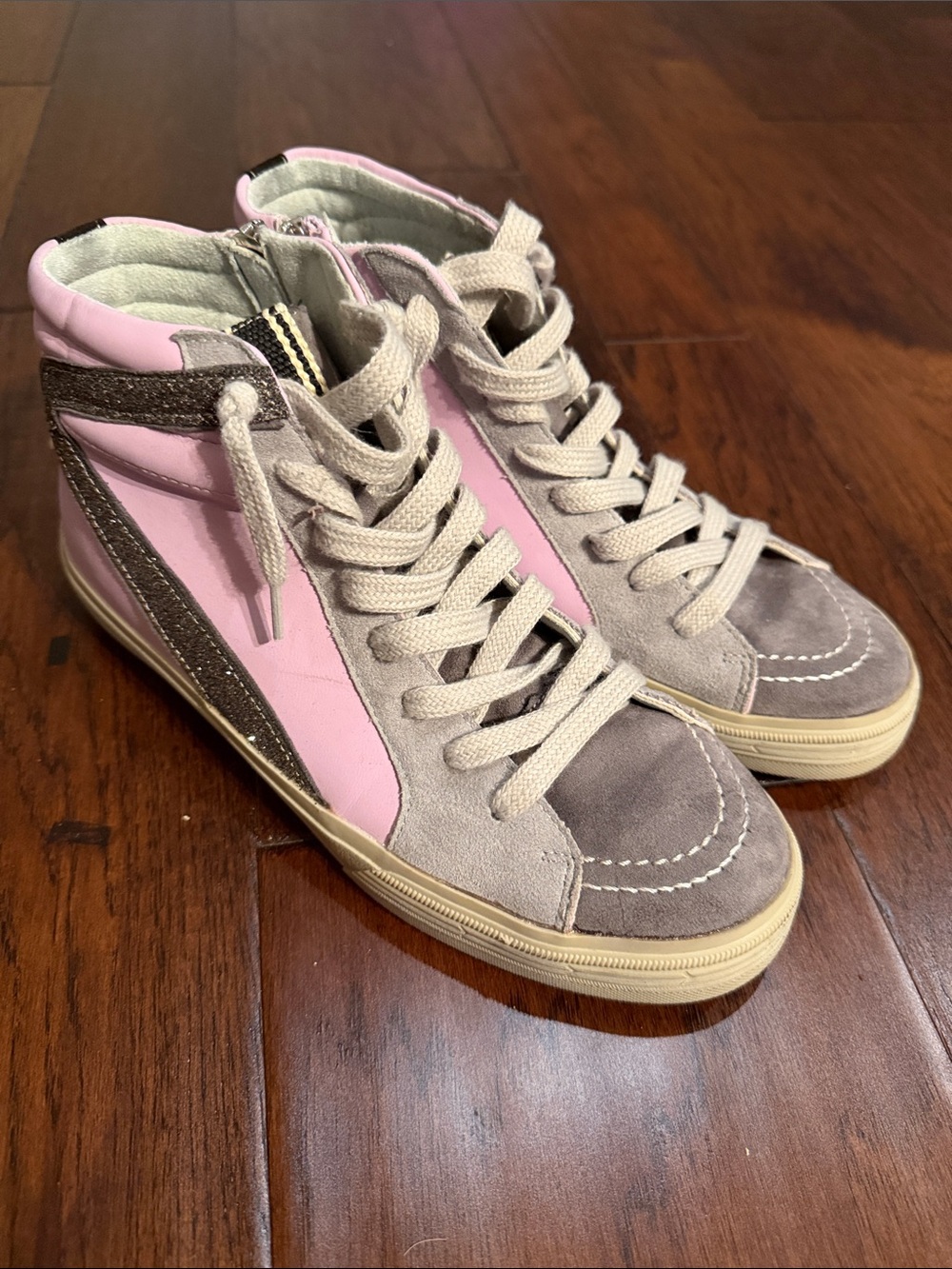 ShuShop High-Top Suede & Leather Sneakers - Pink, Gray, Brown